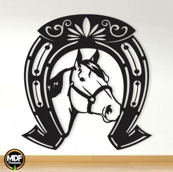 QUADRO DECORATIVO CAVALO COM FERRADURA VAZADO EM MDF