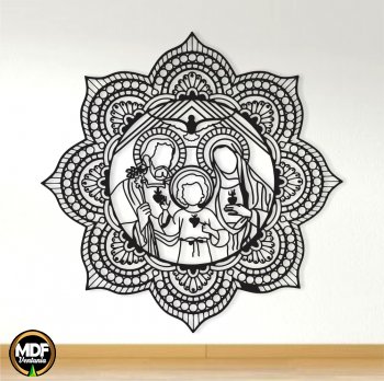 MANDALA SAGRADA FAMÍLIA FLORES VAZADA EM MDF