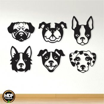 DECORAÇÃO DE PAREDE CÃES VAZADOS EM MDF (kit c/ 6 unid)